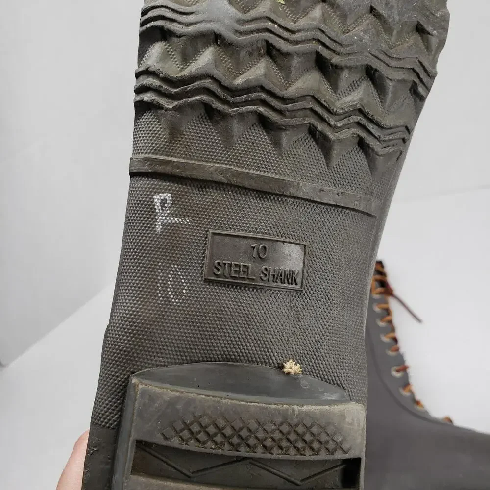SeaVees Off Shore Tall Rubber Rain Boots Mens 10 Gray Winter Fisherman Flannel